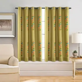 005clqh190709c2s5263 Vogol Linen Curtains 63 Inch Length Colorful Leaves Embroidered Kitchen Curt