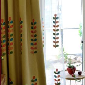 Vogol 005clqh190709c2s5284 Linen Curtains 84 Inch Length Colorful Leaves Embroidered Window Drape