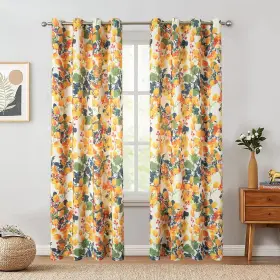 008clqh2204s5296n Vogol Yellow Floral Curtains 96 Inches Long Elegant Flower Print Light Filte