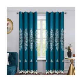 008jjcl004bl60106 Vogol Extra Long European Style Curtains Dark Blue Retro Floral Pa... Fast Ship