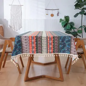 008zbbh001c4s52102 Vogol Linen Textured Table Cloth Striped Printed Boho Style Rectangle