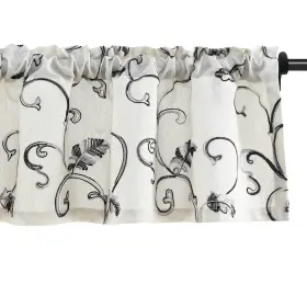 009cmqh001c1s5214 Vogol Natural Kitchen Curtain Valance Gray Vine Botanical Embroidered Patter