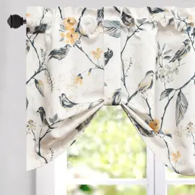 009cmqh001gbirdup Vogol Tie Up Valances For Kitchen Windows Gray Birds And Floral Print Valanc
