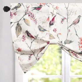 009cmqh001pbirdup Vogol Decorative Tie Up Valances For Kitchen Small Pink Birds Floral Print W