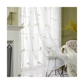 018jjcl001c6s5484 Vogol Rod Pocket Sheer Curtains Elegant Embroidered Bird Design White Window