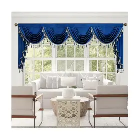 Cmqh19014bls110 Vogol Dark Blue Extra Wide Waterfall Valance Thick Soft Velvet Valances Rod