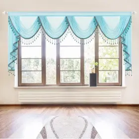 Cscmky04bus110 Vogol Blue Swag Valances For Windows Light-filtering Waterfall Curtains Vala