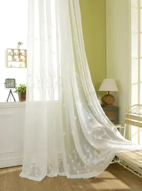 Jjcl001c3s5484 Vogol Semi-sheer Elegant Embroidered Solid White Rod Pocket Window Curtains/d