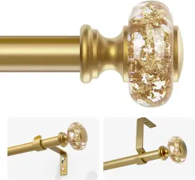 Ms23002a-3a Voreff Gold Curtain Rods For Windows 32-72 Inch 1 Adjustable 32-74 Foil