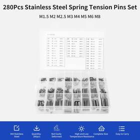 Walfront 663862885859 280pcs Stainless Steel Roll Pin Assortment Kit Metric Slotted 1.5mm X 6mm
