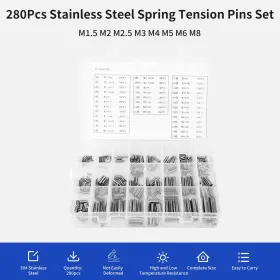 Walfront 663862885859 280pcs Stainless Steel Roll Pin Assortment Kit Metric Slotted 1.5mm X 6mm
