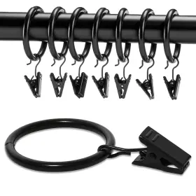 Wanxiang 783746665039 Curtain Rings With Clips 1-1/4 Inch Inner Diameter Fits Up To 1 Rod Black