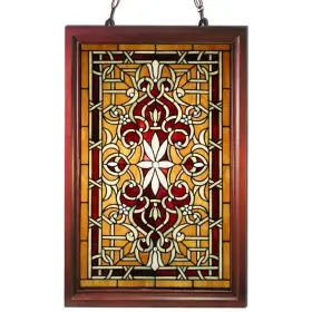 Warehouse Of Tiffany 705105013183 Tiffany-style Wood Frame Stained Glass Window Panel Multi-color