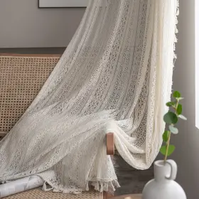 Wz-msy55-84 Wazzio Boho Lace Curtains 84 Inch 2 Panel Rod Pocket Vintage Bohemian Farmh