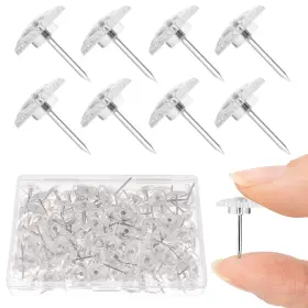 Wentao 632296850672 150pcs Clear Thumb Tacks - Standard Push Pins With Steel Points And Transpare