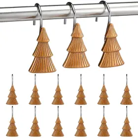 Chi-weysat-3606 Weysat 12 Pcs Farmhouse Vintage Christmas Shower Curtain Hooks Rings Christma