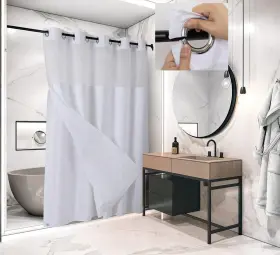 Wpm World Products Mart 812590034682 No Hooks Required Shower Curtain With Snap-in Liner Waffle Weave Design