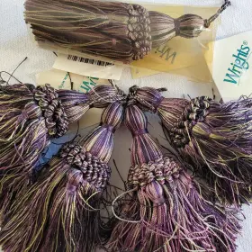 1449094198 Wrights Set Of 5 Key Tassels 4.5 In Purple Green 1.5 Inch Loop Curtain Decor Rayon