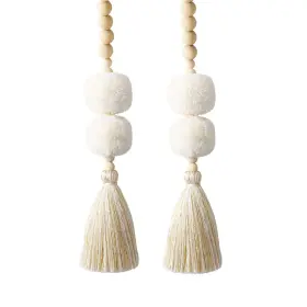 Xansema 792119710047 Woodbead Bohemian Pom Tassel Window Curtain Tiebacks Decorative Wall Hang