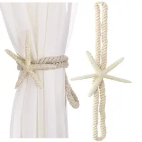 Xinally 616814552026 A Pair Creative Natural Starfish Curtain Drape Tiebacks Rope Holdbacks Blinds