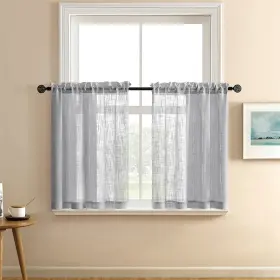 Xtmyi 919305683143 Grey Kitchen Curtains Semi Sheer Privacy Linen Textured Rod Pocket Short Tier