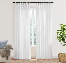 Lc-bthbwhi50-102 Xtmyi White Linen Curtains 102 Inches Long 2 Panels Back Tab Hook Pleated Rod Pocke