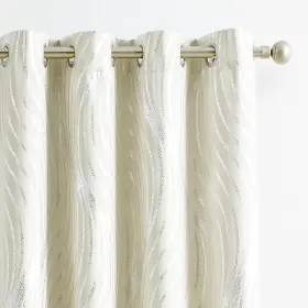 Hx-wavebo52x84-be Xwincel 100% Blackout Curtains Cream Beige Silver Foil Pattern 84 Inch Lengt