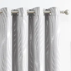 Hx-wavebo52x84-gr Xwincel 100% Blackout Curtains Grey And Silver Foil Pattern 84 Inch Length F