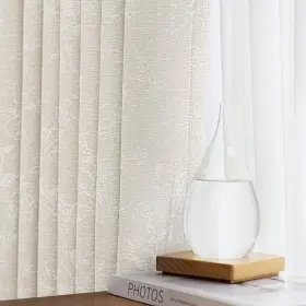 Xw-symjthgm2-5284bg Xwincel Beige Floral Jacquard Blackout Curtains 84 Inches Long For Bedroom Flower Ch