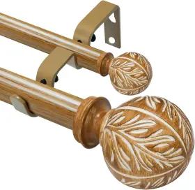 Ycolnaefllr 667763807958 Wood Double Curtain Rods For Windows 28 To 48 28-48 Grain