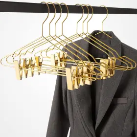 Yebiao 851623116847 Heavy Duty Metal Hangers - 15 Pack Wire With Gold Clips For Storage &