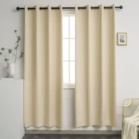 Ygo-210gjm-2-beige-52x72 Ygo Thermal Insulated Blackout 72 Inch Long Beige Curtain Panels Pair Nickel