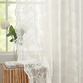 Nk-ke-37 Yj Yanjun Sheer Lace Curtains For Bedroom Ivory Elegant Victorian Sc