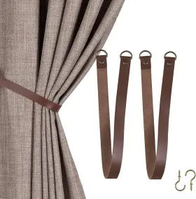 Hq-2p-pu-chocolate Yuan Design Home Queen Leather Curtain Tie Backs Attach To Wall Outdoor Drape Holder