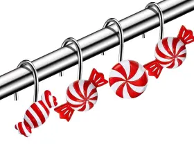 Ss49195 Yuiviot Candy Shower Curtain Hooks Rings 12 Pack Cute Christmas Deoration Stainles