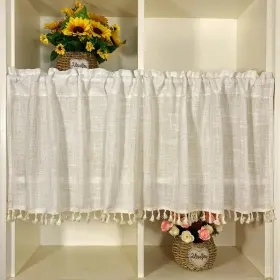 B03368 Yunsurey Boho Tassel Curtain Valance For Kitchen Cabinet Farmhouse Linen Sheer Curta Inch