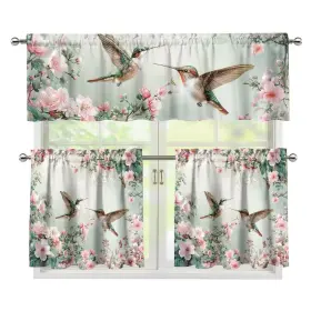 Yuv-c3982p51-19 Yuvamagimo Hummingbird Floral Kitchen Curtains Tiers And Valances Set 3 Short Curtain Se