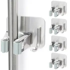 Yuwanting 603134797107 Stainless Steel Broom Holder Self-adhesive 4 Gripper Positions 4... Fast Ship