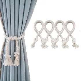 Zafosin 749789558837 Curtain Tiebacks Rope 4 Pcs Natural Cotton Handmade Village Style Ti