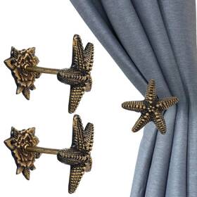Zahanaara 900017354474 Starfish Curtain Holdbacks Set Of 2 Rustic Metal Coastal Drapery