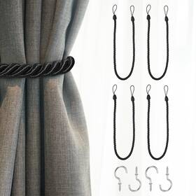 Zaplyte 672668223499 4pcs Curtain Tiebacks 75cm/29.5 Inch Braided Drapery Holdback With Hook Black