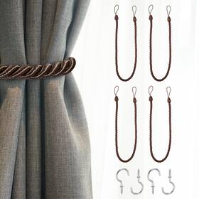 Zaplyte 672668223550 4pcs Curtain Tiebacks 75cm/29.5 Inch Braided Drapery Holdback With Hook Dark Brown