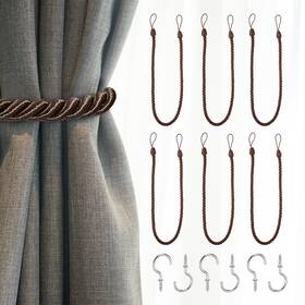 Zaplyte 672668223567 6pcs Curtain Tiebacks 75cm/29.5 Inch Braided Drapery Holdback With Hook Dark Brown