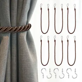 Zaplyte 672668223567 6pcs Curtain Tiebacks 75cm/29.5 Inch Braided Drapery Holdback With Hook Dark Brown