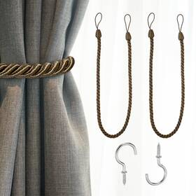 Zaplyte 672668223574 2pcs Curtain Tieback 75cm/29.5 Inch Braided Drapery Holdback With Hook Light Brown