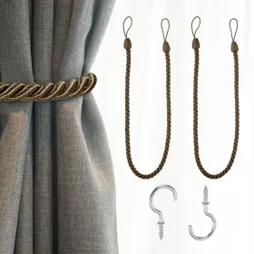Zaplyte 672668223574 2pcs Curtain Tieback 75cm/29.5 Inch Braided Drapery Holdback With Hook Light Brown Zaplyte 672668223574 2pcs Curtain Tieback 75cm/29.5 Inch Braided Drapery Holdback With Hook Light Brown