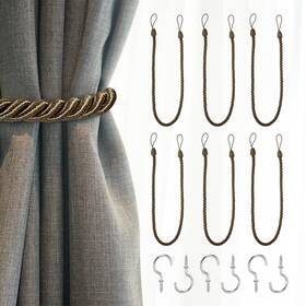 Zaplyte 672668223598 6pcs Curtain Tieback 75cm/29.5 Inch Braided Drapery Holdback With Hook Light Brown