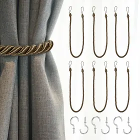 Zaplyte 672668223598 6pcs Curtain Tieback 75cm/29.5 Inch Braided Drapery Holdback With Hook Light Brown