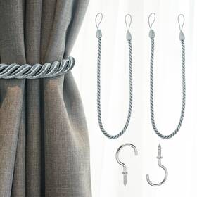 Zaplyte 672668223604 2pcs Curtain Tiebacks 75cm/29.5 Inch Braided Drapery Holdback With Hook Light Gray