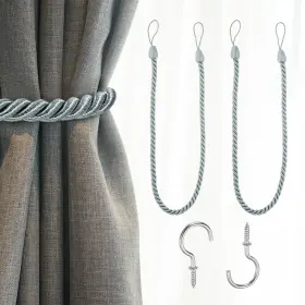 Zaplyte 672668223604 2pcs Curtain Tiebacks 75cm/29.5 Inch Braided Drapery Holdback With Hook Light Gray